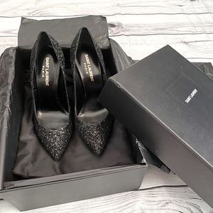 🌹NWB Saint Laurent Era 110 Black Glitter Pumps🌹